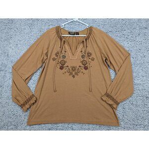 Tea Party Y2K Boho Top Size M Floral Lagenlook Peasant Cottage Fairy Retro Brown